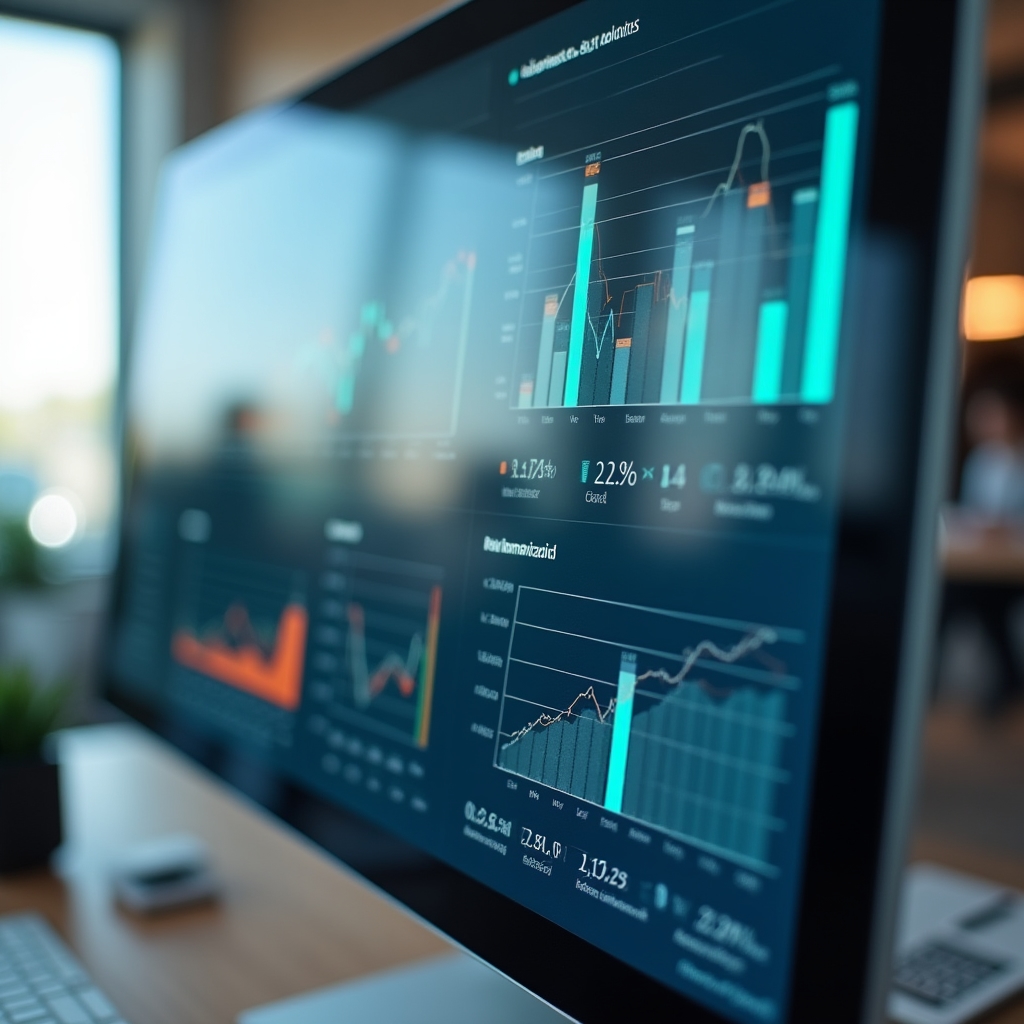 Primo piano di una dashboard aziendale con grafici e indicatori