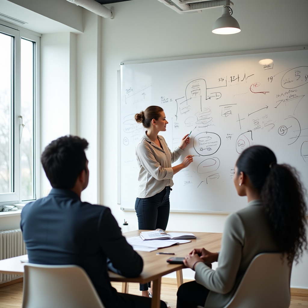 Sessione di lavoro con lavagna durante un workshop sul metodo critico